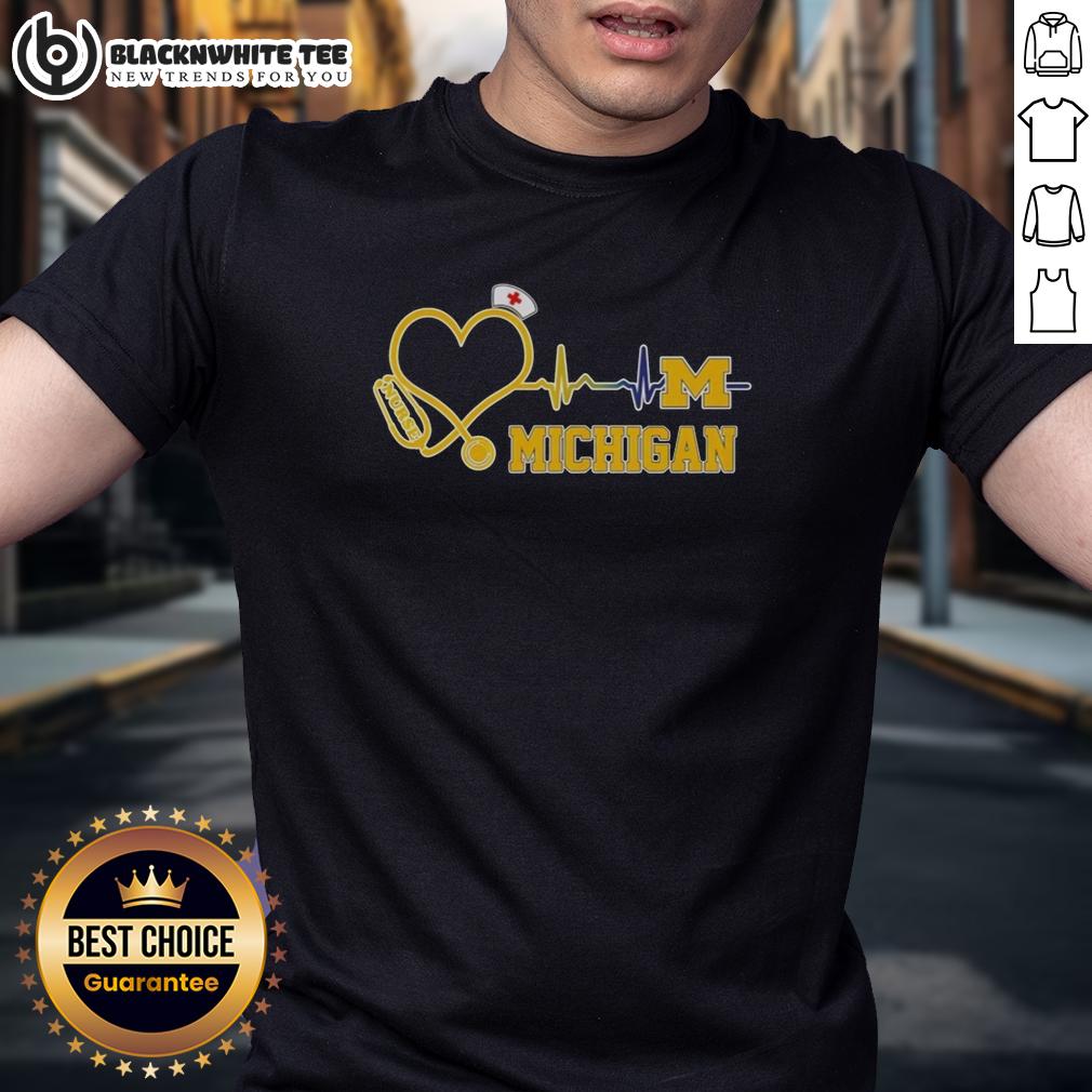 Awesome Michigan Wolverines Nurse Lover Heartbeat Baseball T-Shirt
