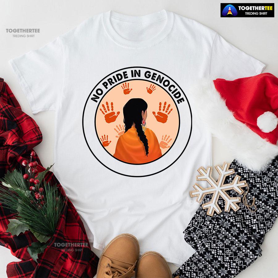 No Pride In Genocide Every Child Matters Orange Shirt Day Indigenous T-Shirt - Image 4