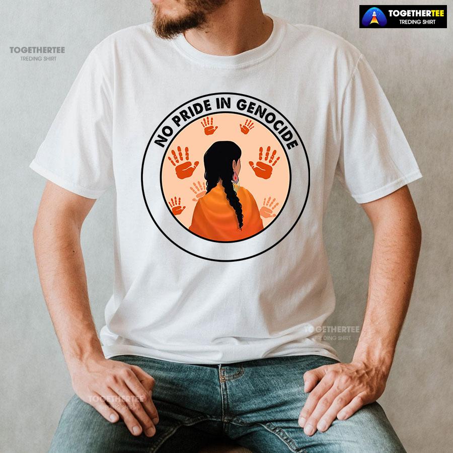 No Pride In Genocide Every Child Matters Orange Shirt Day Indigenous T-Shirt - Image 2
