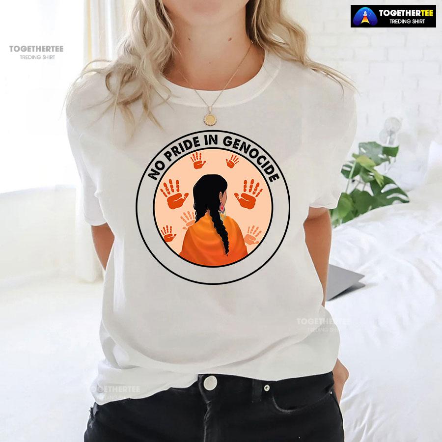 No Pride In Genocide Every Child Matters Orange Shirt Day Indigenous T-Shirt - Image 3