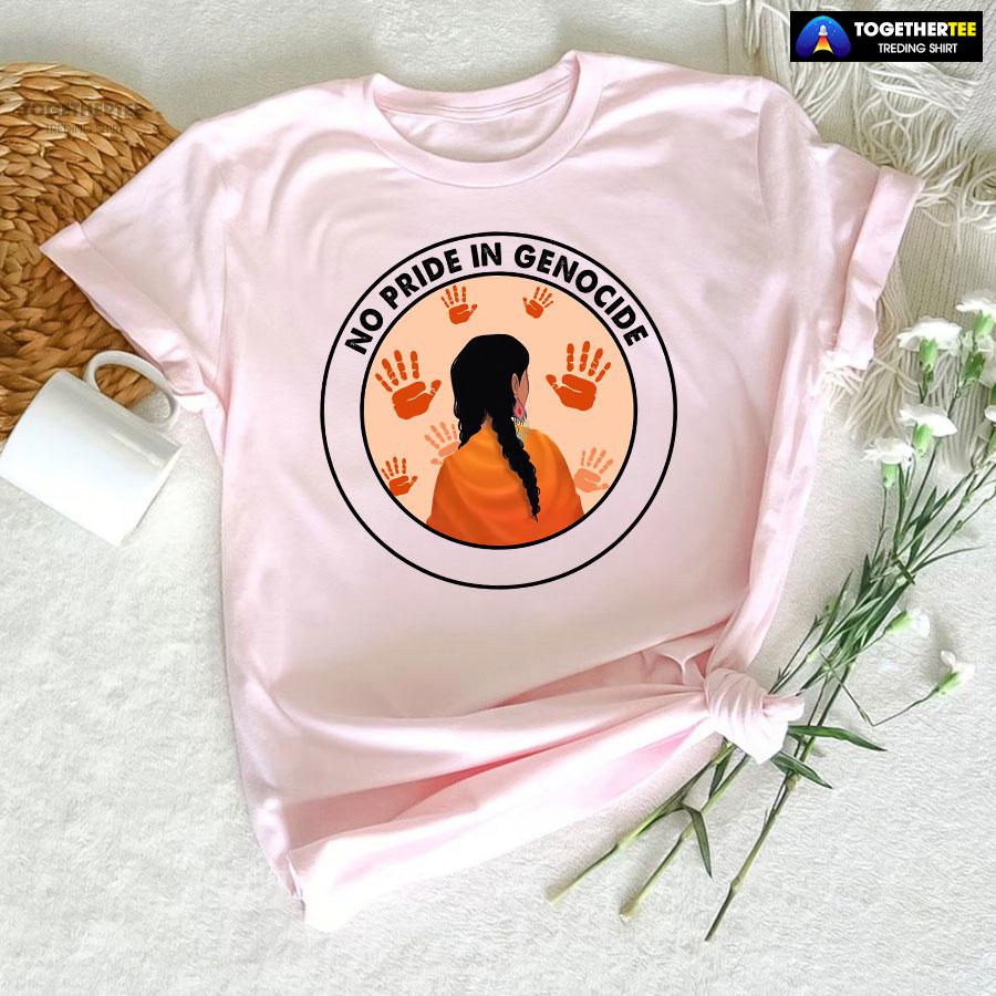 No Pride In Genocide Every Child Matters Orange Shirt Day Indigenous T-Shirt - Image 6
