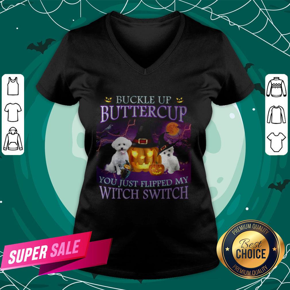 Halloween Bichon Up Buckle Up Buttercup You Just Flipped My Witch Switch Shirt - Image 2