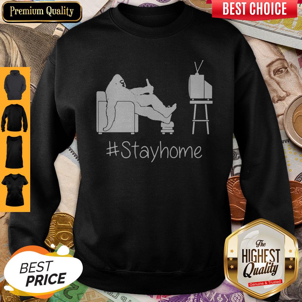 Bigfoot Watching Tv Stay Home Shirt - Image 4