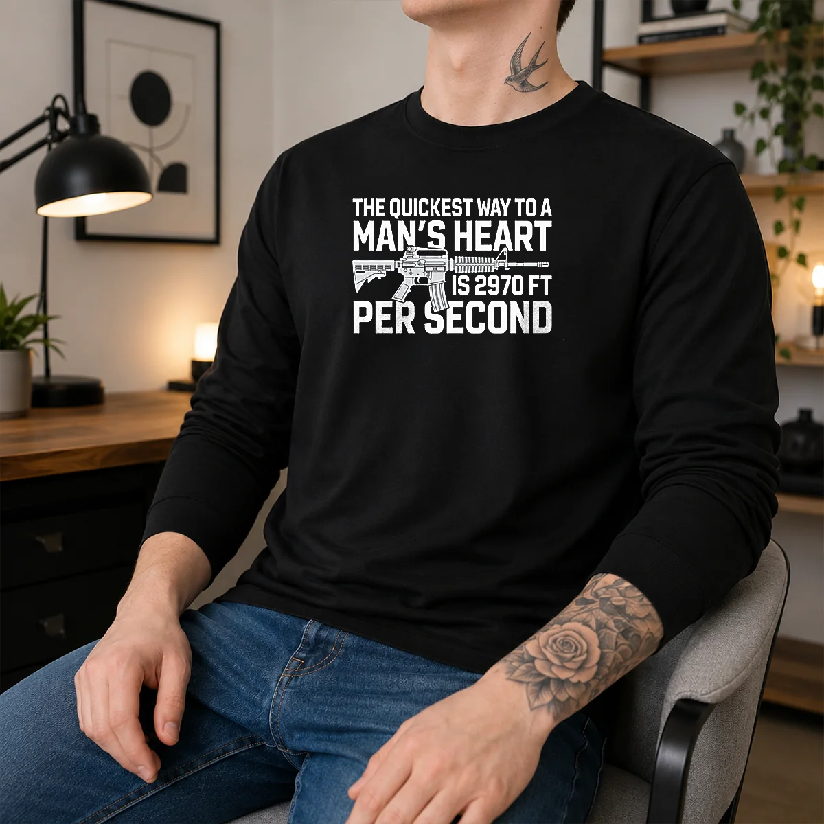 Awesome The Quickest Way To A Man Heart Is 2970 Ft Per Second Ar15 Rifle Firearm Shirt - Image 6