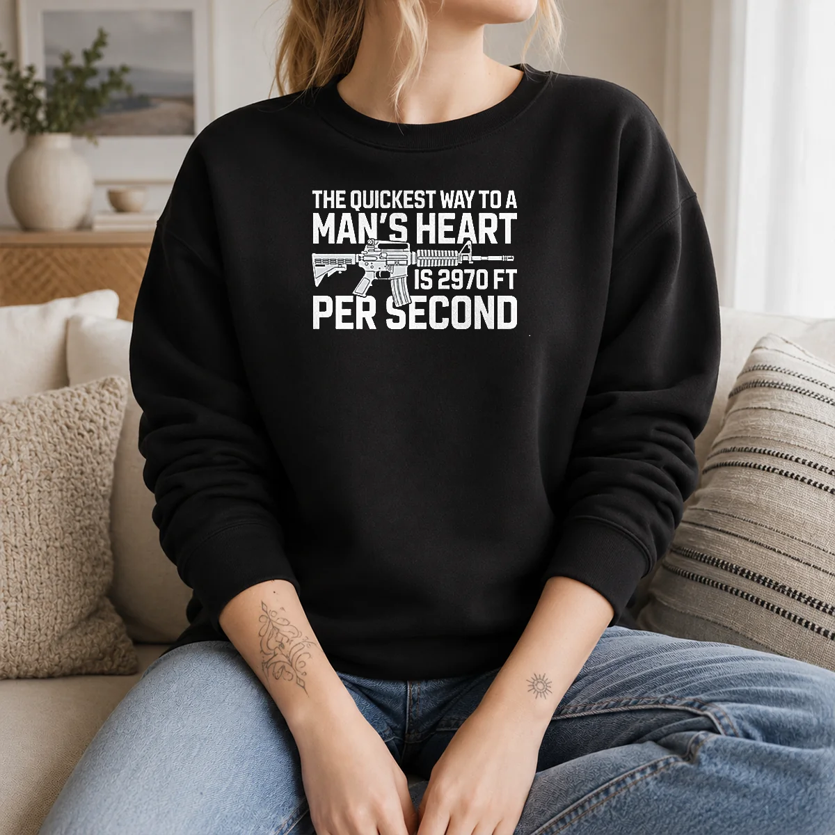 Awesome The Quickest Way To A Man Heart Is 2970 Ft Per Second Ar15 Rifle Firearm Shirt - Image 7
