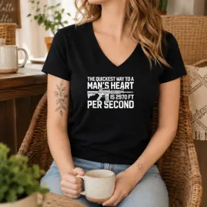 Alternative view of Awesome The Quickest Way To A Man Heart Is 2970 Ft Per Second Ar15 Rifle Firearm Shirt