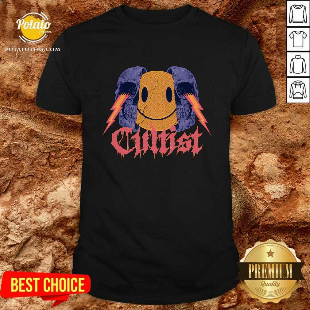 Cultist Shock Smile Emoji In Skull T-shirt