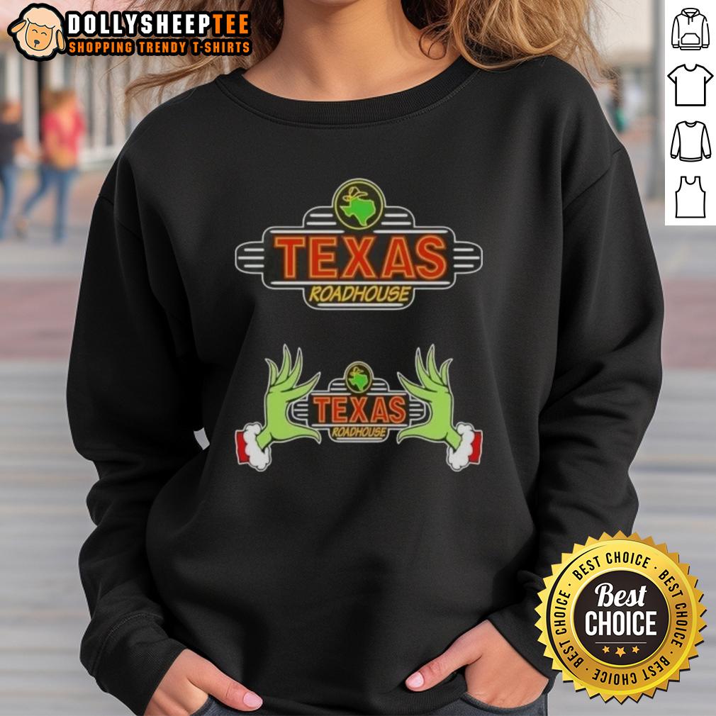 Hot Grinch Hands Love Texas Roadhouse Merry Christmas T-Shirt - Image 5