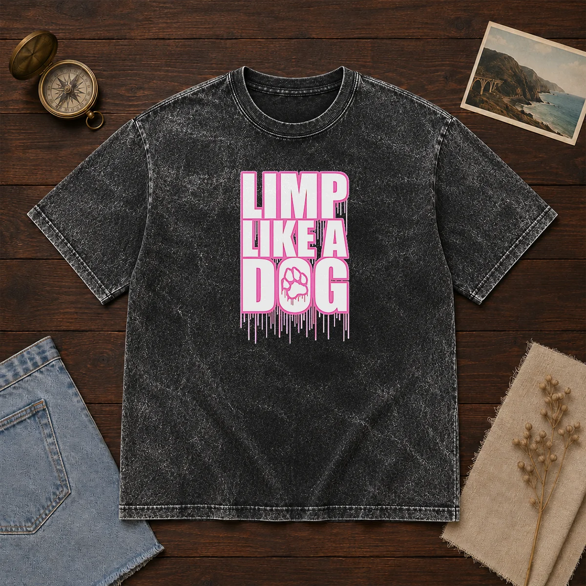 Official Limp Like A Dog Paw Print Shirt - Image 8