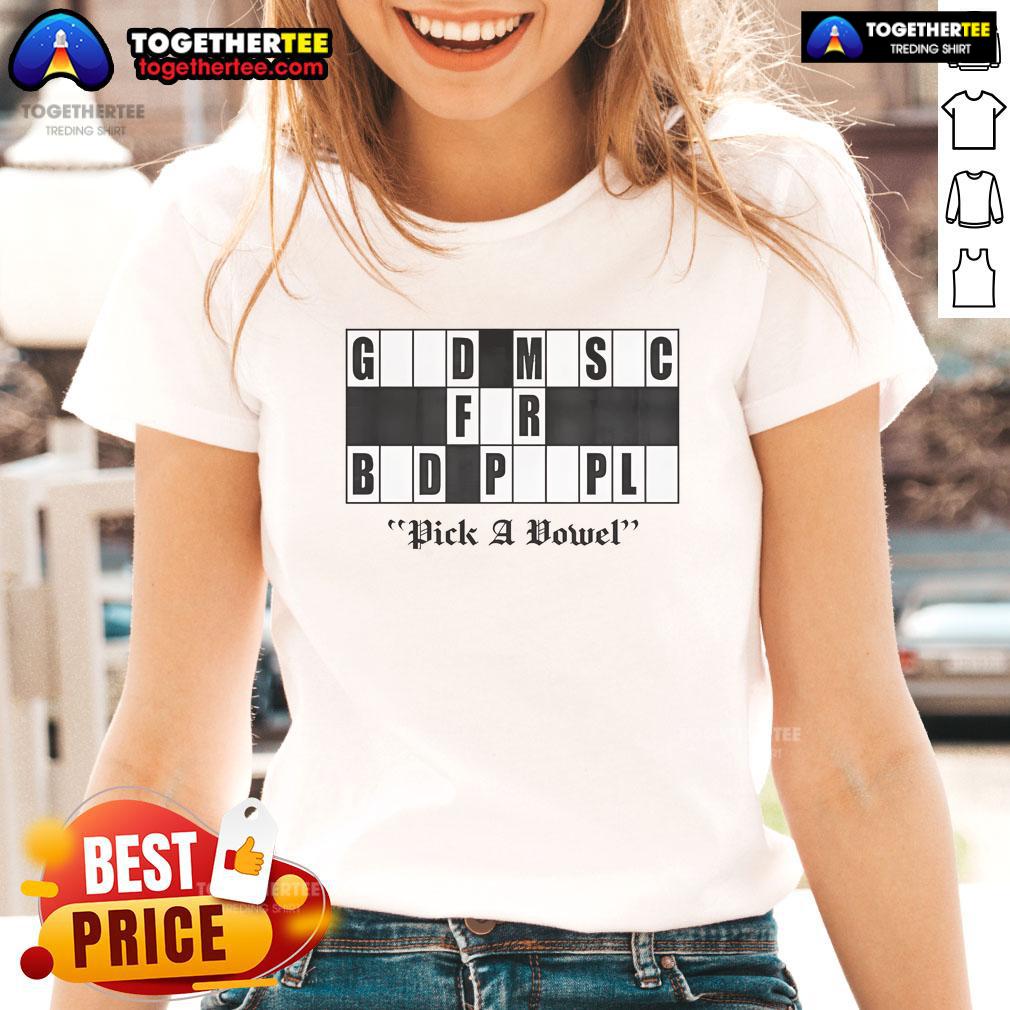 Original Pick A Vowel Good Music For Bad People Logo T-Shirt - Image 3