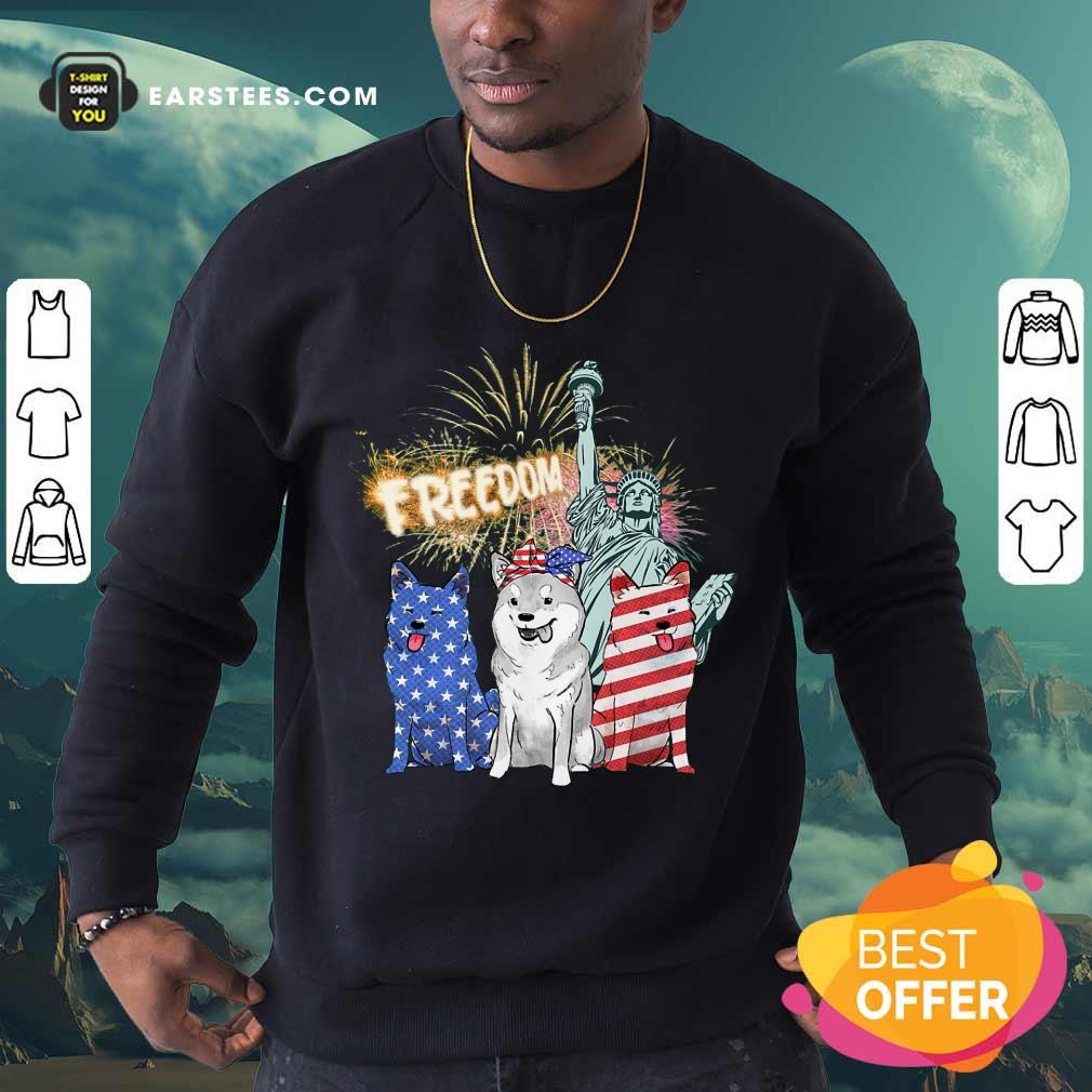Hot Freedom Shiba Inu Statue Of Liberty USA Flag Shirt - Image 3