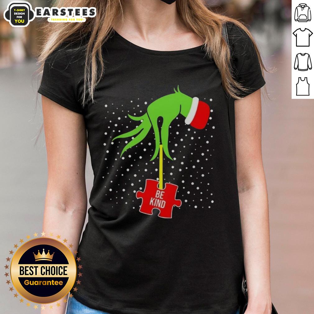 Good Grinch Hand Be Kind Puzzle Autism Awareness Christmas T-Shirt - Image 3