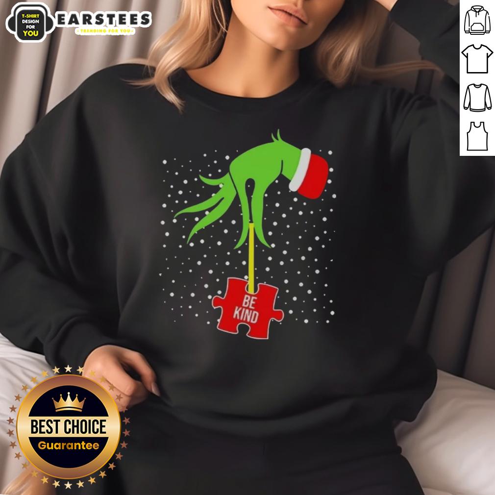 Good Grinch Hand Be Kind Puzzle Autism Awareness Christmas T-Shirt - Image 5