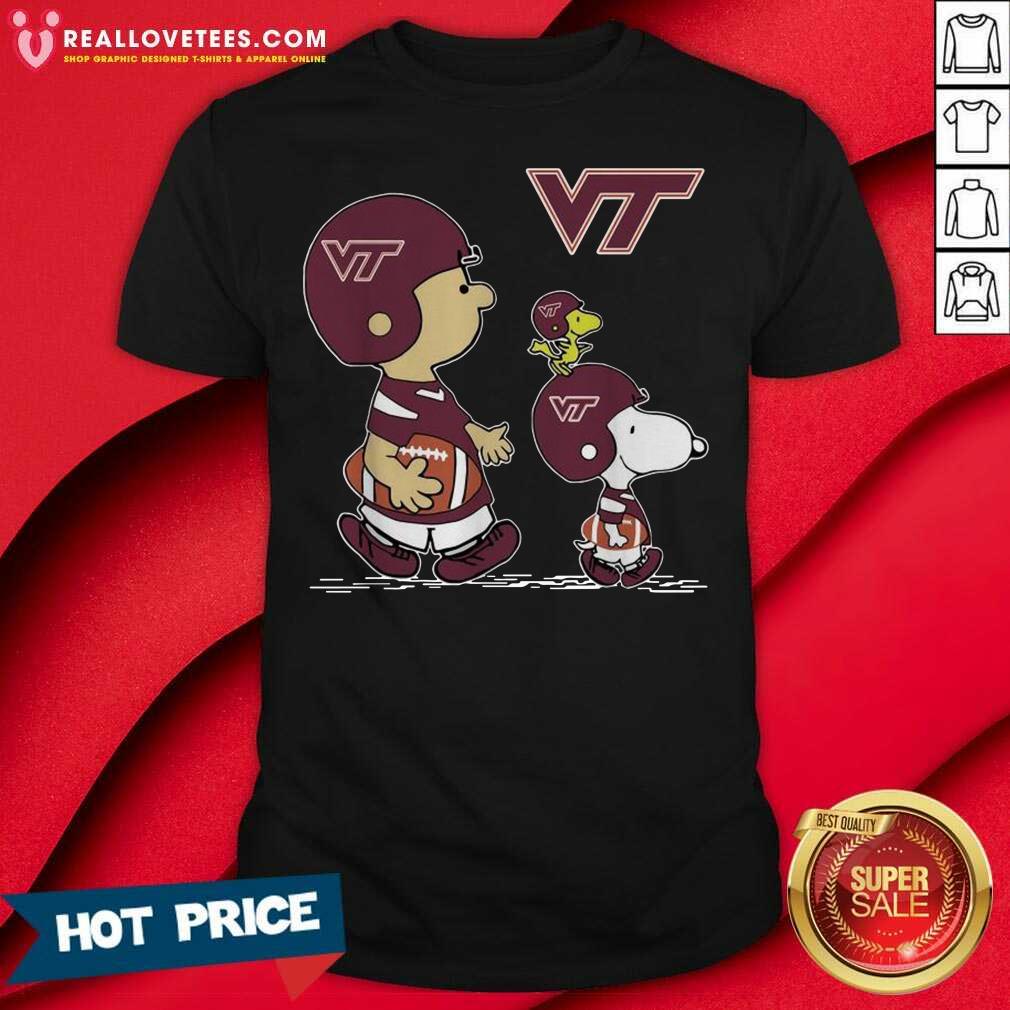 Pro The Peanuts Charlie Brown And Snoopy Woodstock Virginia Tech Hokies Football Shirt