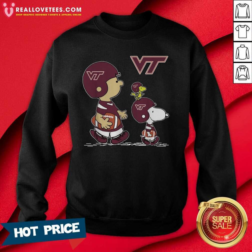 Pro The Peanuts Charlie Brown And Snoopy Woodstock Virginia Tech Hokies Football Shirt - Image 3