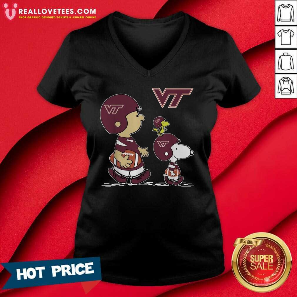 Pro The Peanuts Charlie Brown And Snoopy Woodstock Virginia Tech Hokies Football Shirt - Image 5