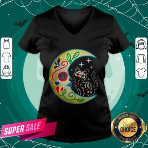 Alternative view of Cat Amp Moon Sugar Skull Dia De Los Muertos Shirt