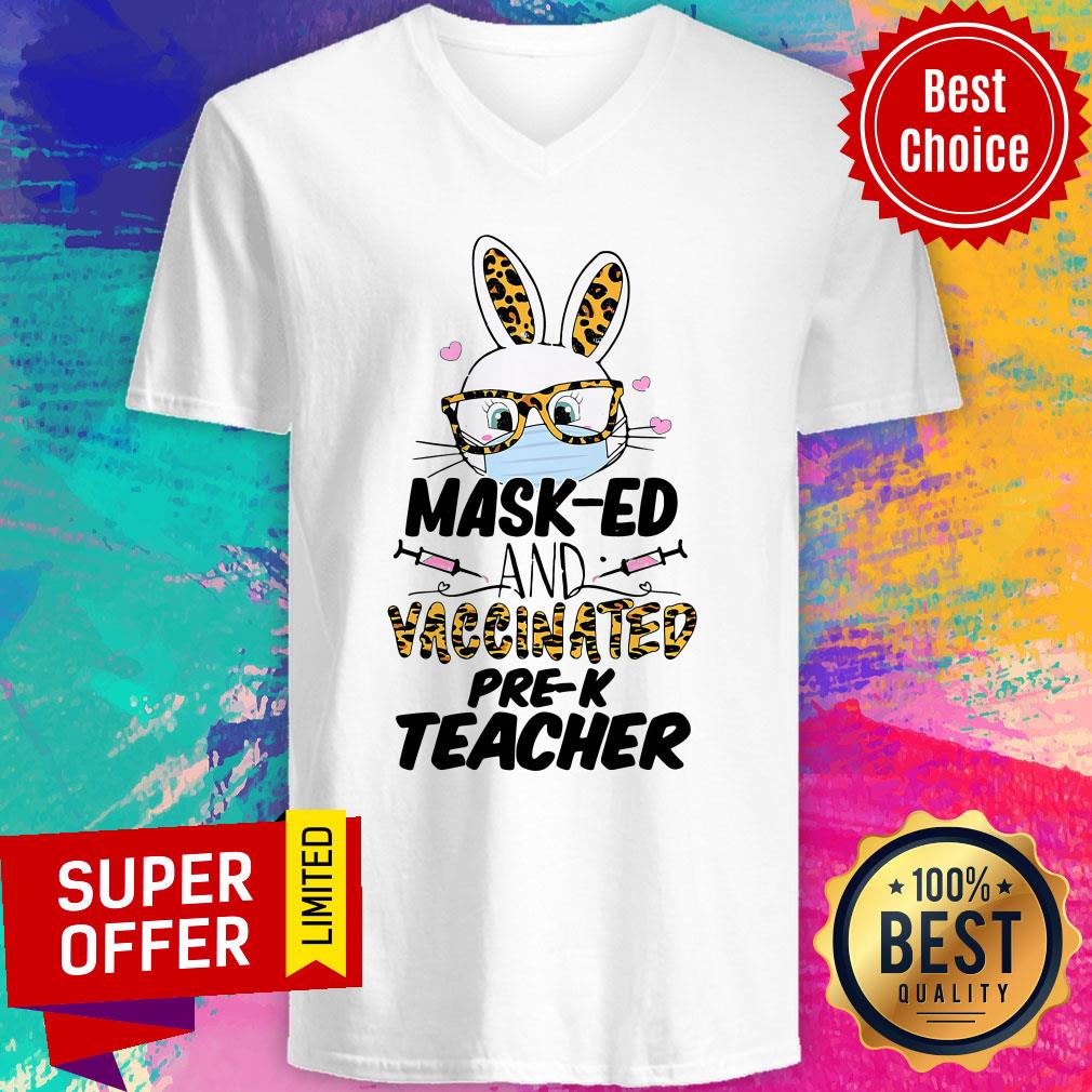 Premium Mask-ed And Vaccinated Pre-K Teacher Easter Shirt - Image 2