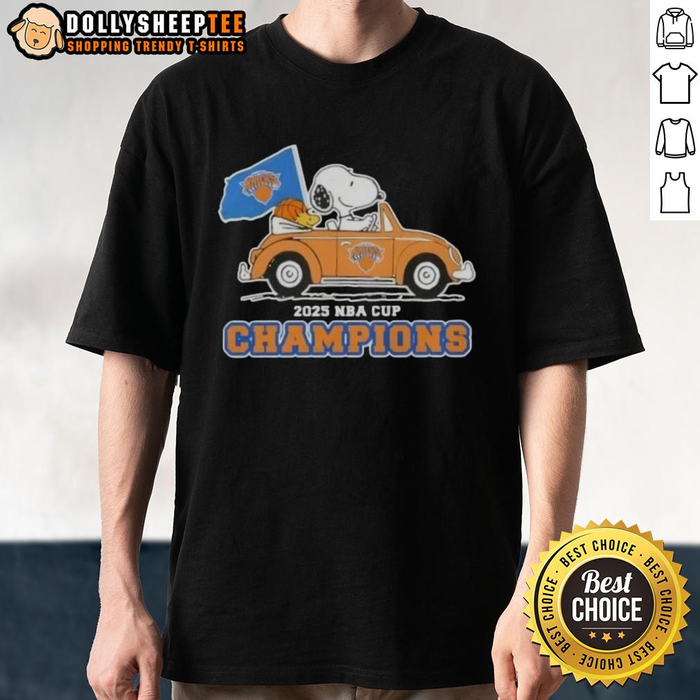Nice Peanuts Snoopy Driving Car 2025 NBA Cup Champions New York Knicks T-Shirt