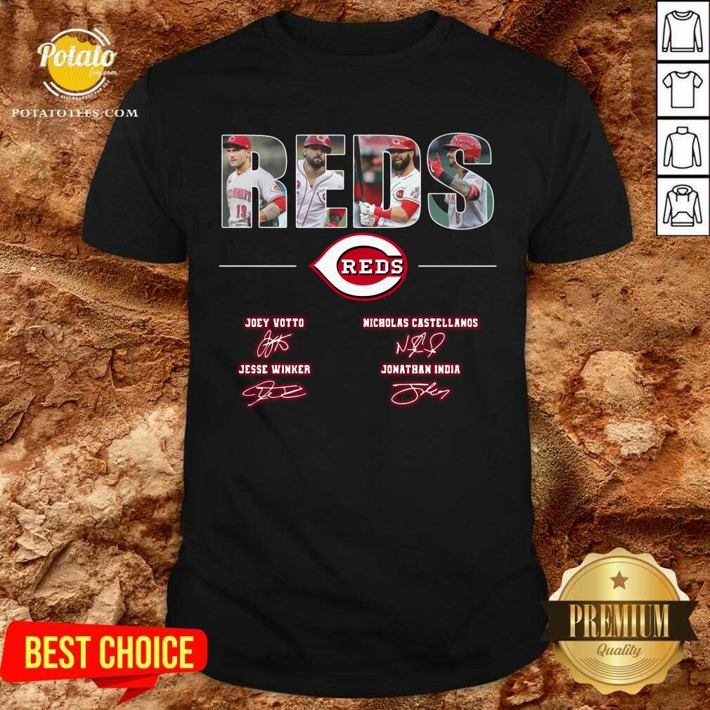 Cincinnati Reds Joey Votto Nicholas Castellanos Jesse Winker Jonathan India Signatures Shirt