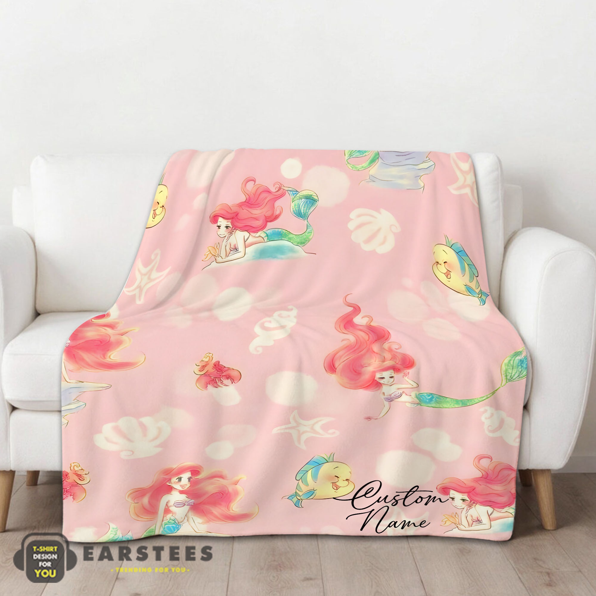 Good Disney The Little Mermaid & Flounder Delicate Watercolor Blanket Fleece Customized Blanket - Image 2