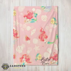 Good Disney The Little Mermaid & Flounder Delicate Watercolor Blanket Fleece Customized Blanket