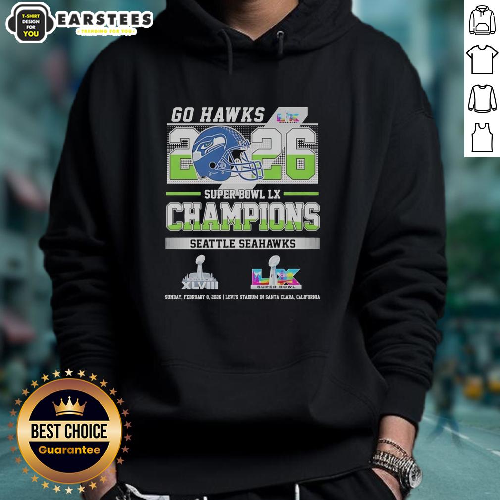Awesome Seattle Seahawks Super Bowl LX And Xlviii Champions Go Hawks 2026 T-Shirt - Image 2