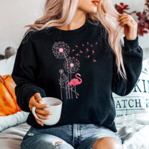 Alternative view of Flower Dandelion Exotic Animal Tropical Bird Pink Flamingo Shirt