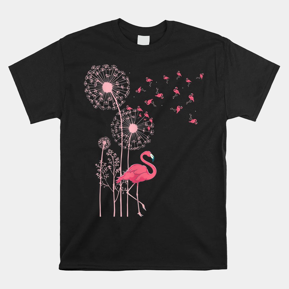 Flower Dandelion Exotic Animal Tropical Bird Pink Flamingo Shirt - Image 4