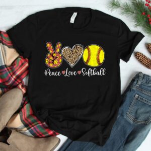 Peace Love Softball Leopard Softball Player Girl Shirt
