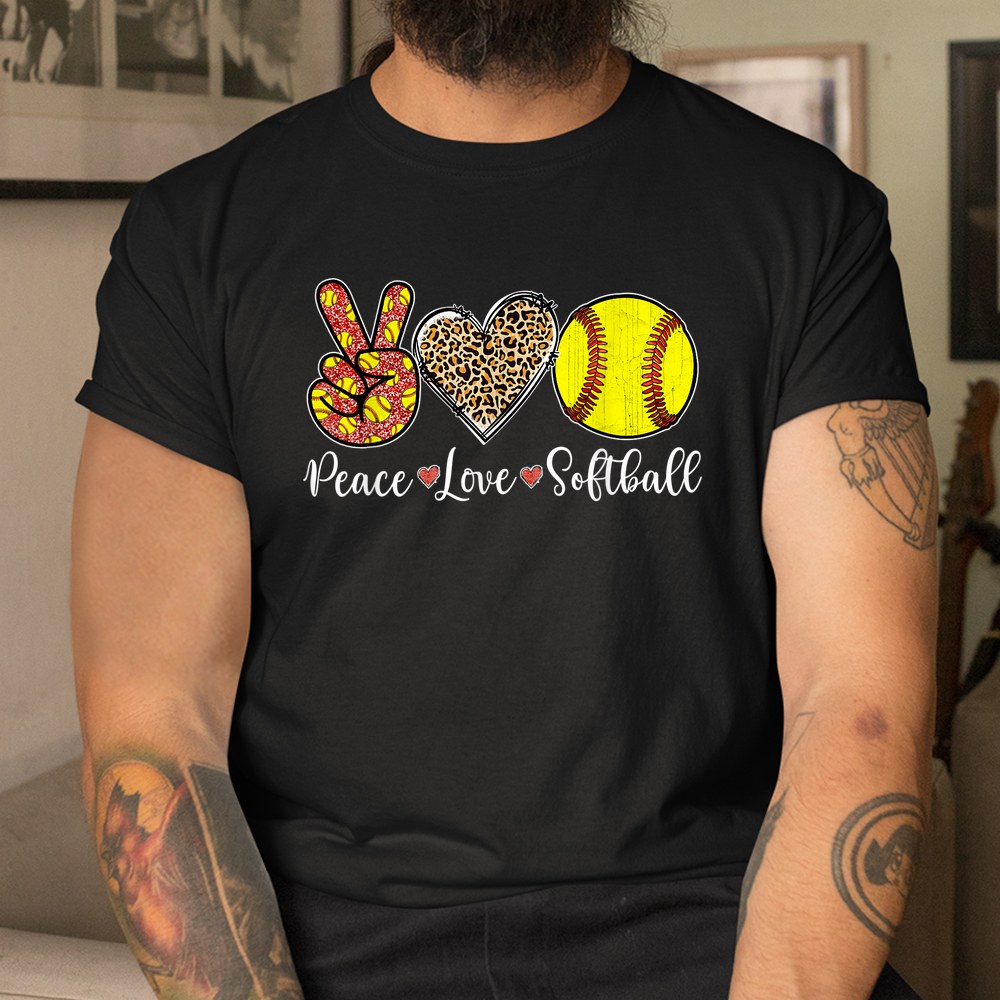 Peace Love Softball Leopard Softball Player Girl Shirt - Image 3