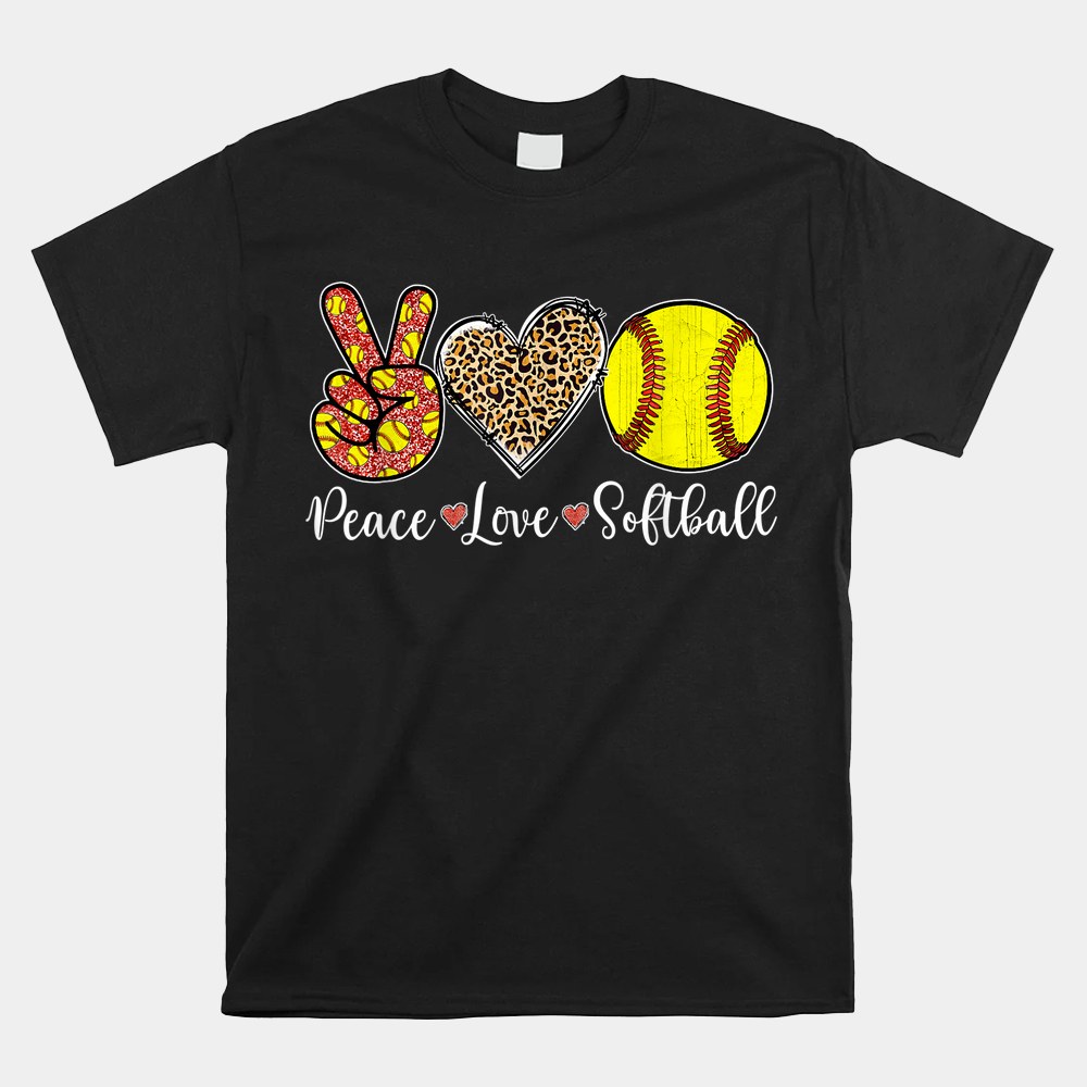 Peace Love Softball Leopard Softball Player Girl Shirt - Image 4