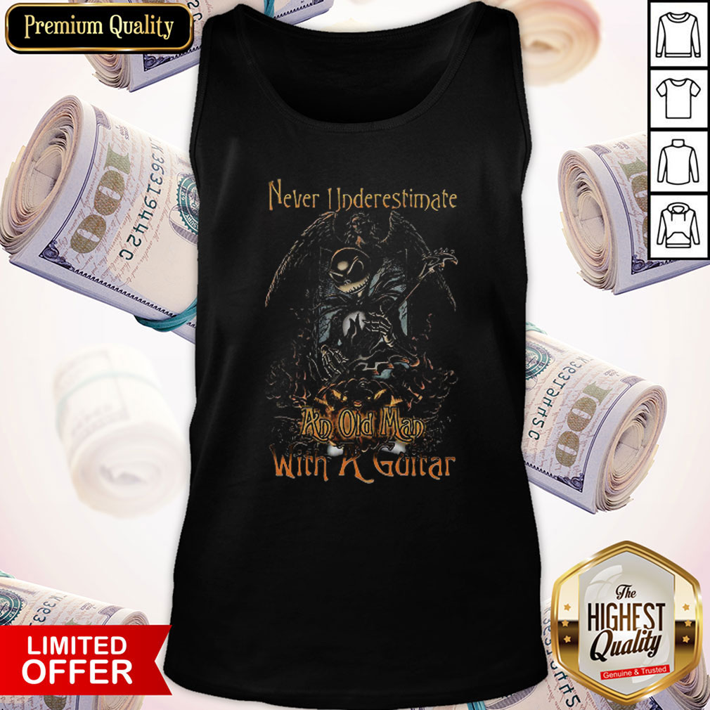 Jack Skellington Nightmare Never Underestimate An Old Man With A Guitar Shirt - Image 4