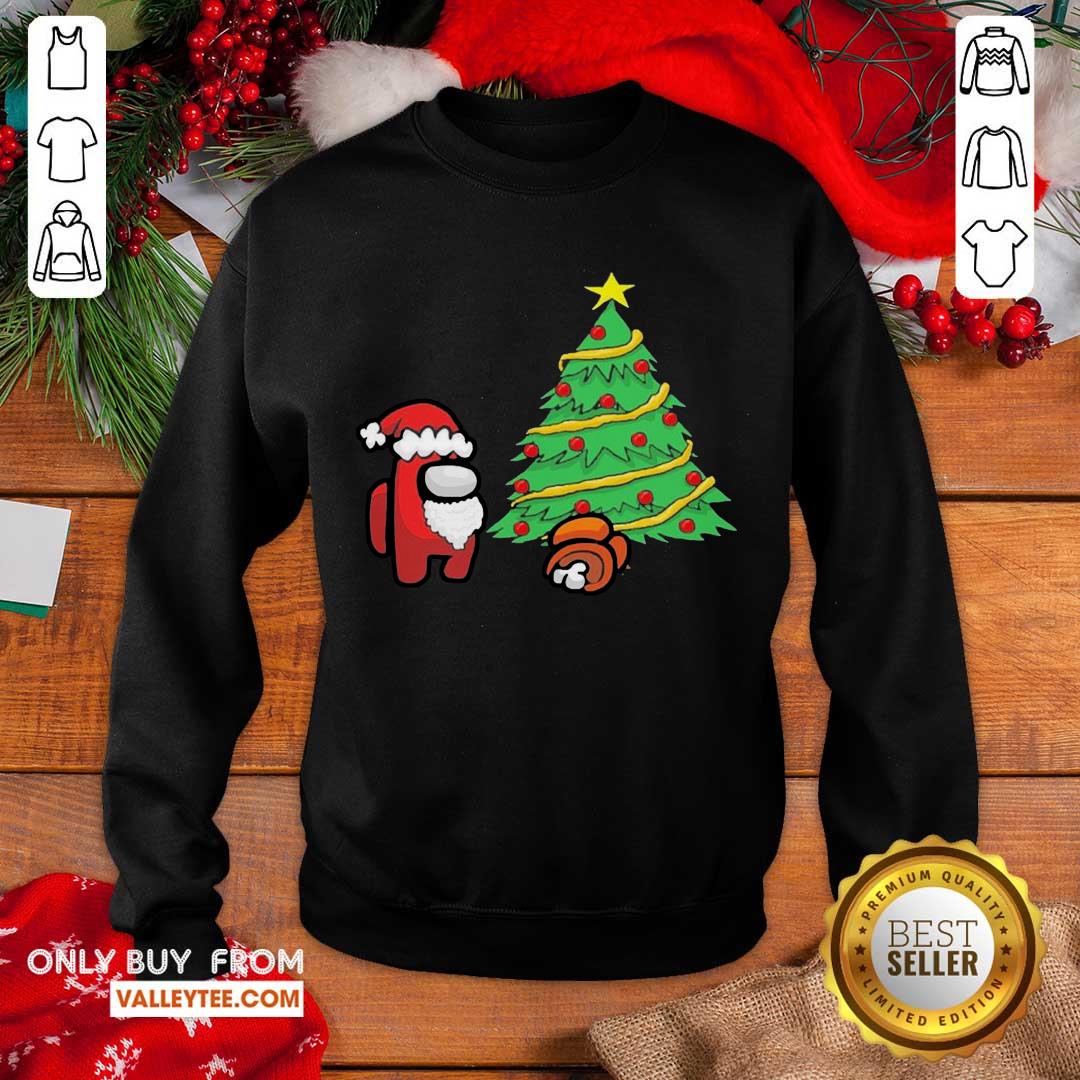 Pretty Among Us Hat Santa And Tree Pine Merry Christmas Shirt - Image 2