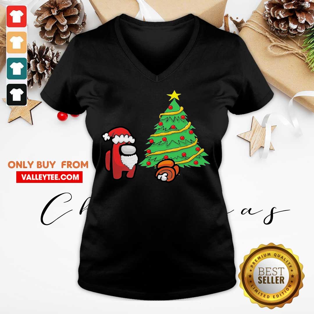 Pretty Among Us Hat Santa And Tree Pine Merry Christmas Shirt - Image 4