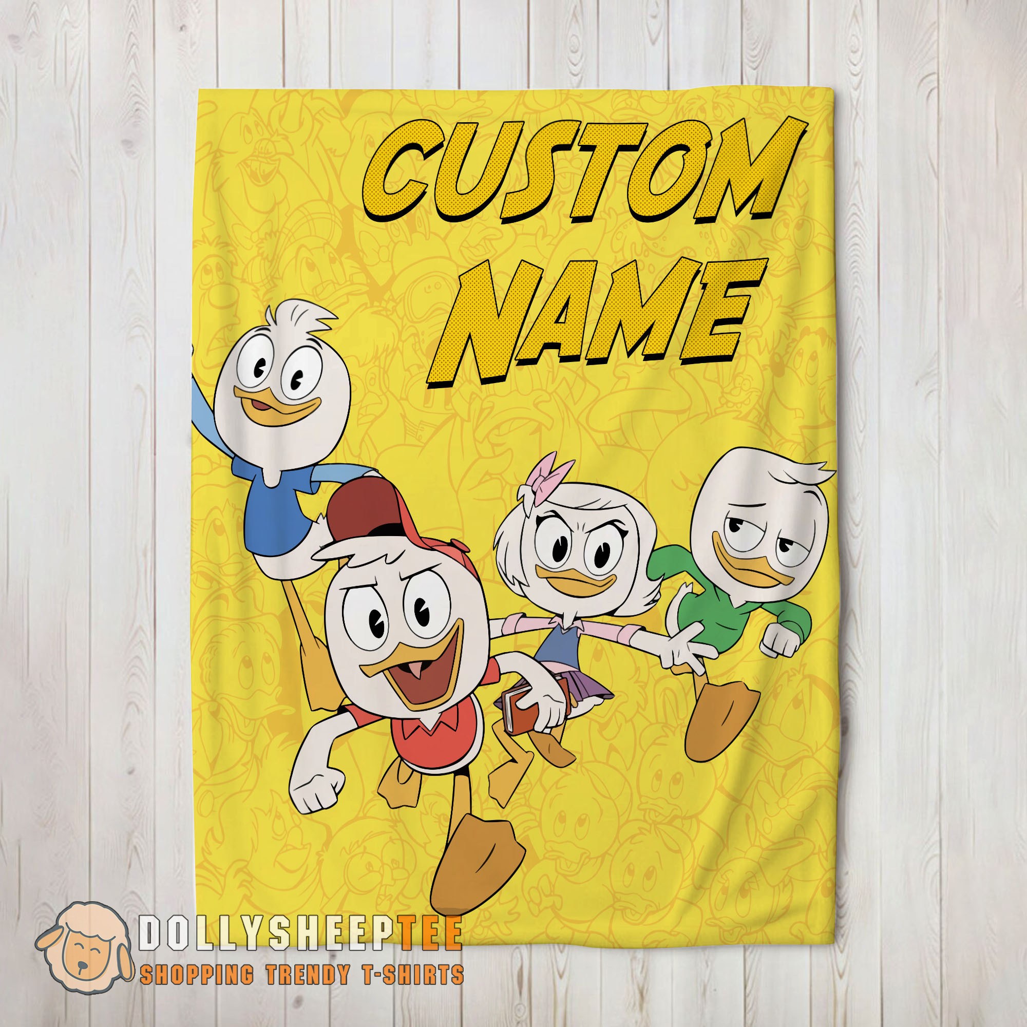 Perfect Disney Ducktales Huey Dewey Louie Webby Yellow Cartoon Collage Blanket Fleece Customized Blanket