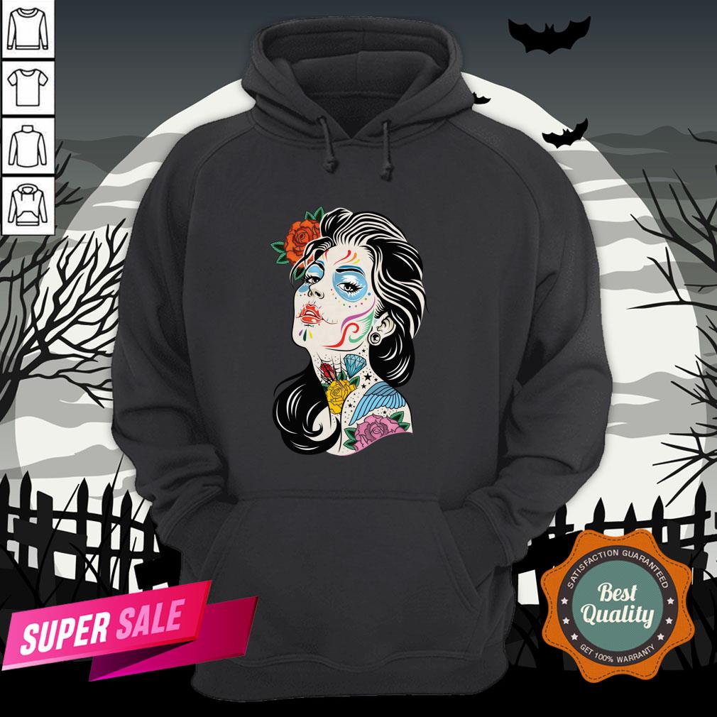 Sugar Skull Colorful Girl Dia De Los Muertos Day Dead Shirt - Image 5