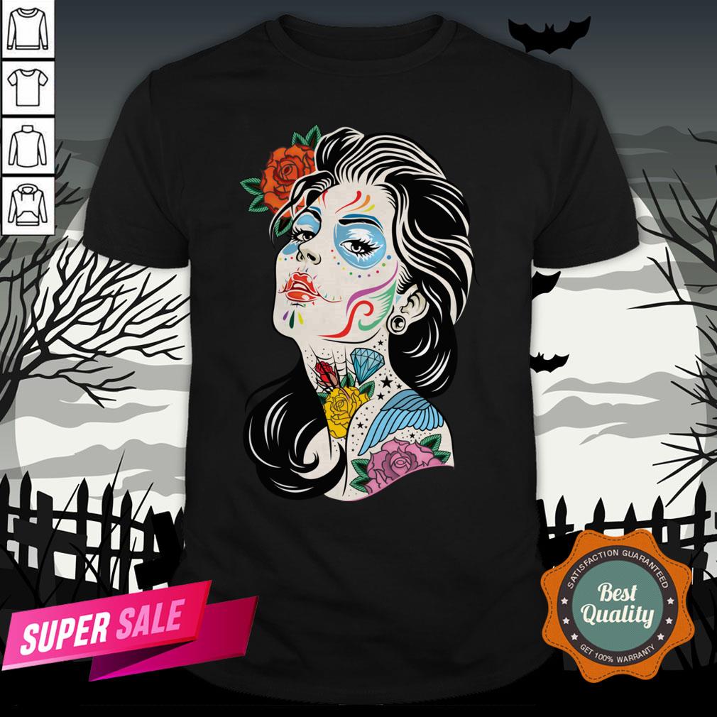 Sugar Skull Colorful Girl Dia De Los Muertos Day Dead Shirt