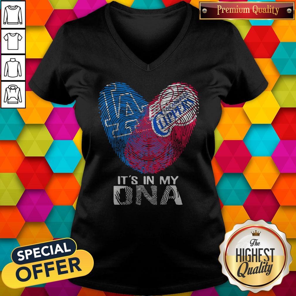 Los Angeles Clippers And Los Angeles Dodgers It’s In My DNA Heart Shirt - Image 2