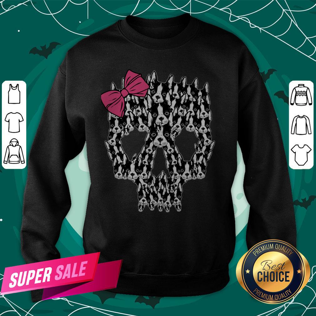 Boston Terrier Sugar Skull Day Of The Dead Muertos Shirt - Image 4