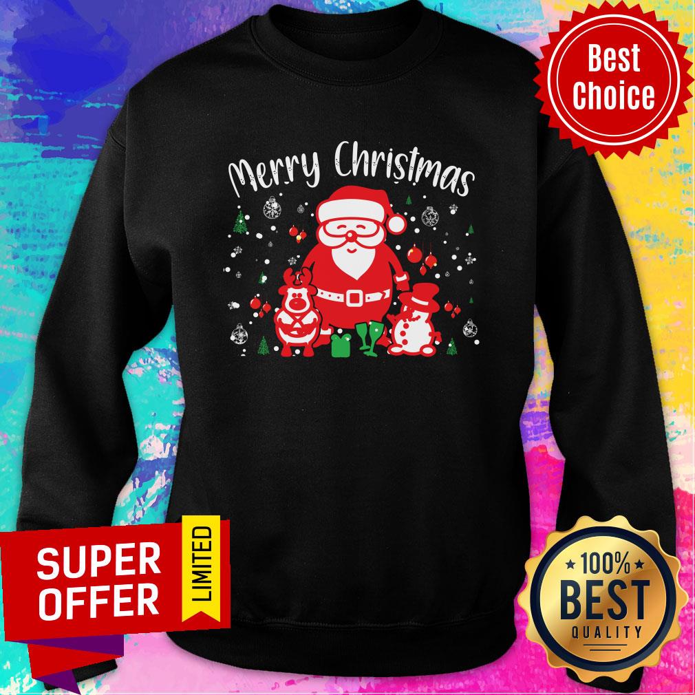 Santa Claus And Reindeer Snowman Merry Christmas Shirt - Image 5