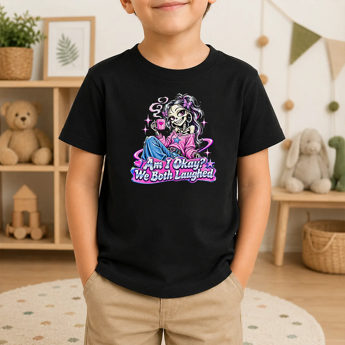 Good Original Am I Okay We Both Laughed Skeleton Girl Halloween Shirt - Image 9
