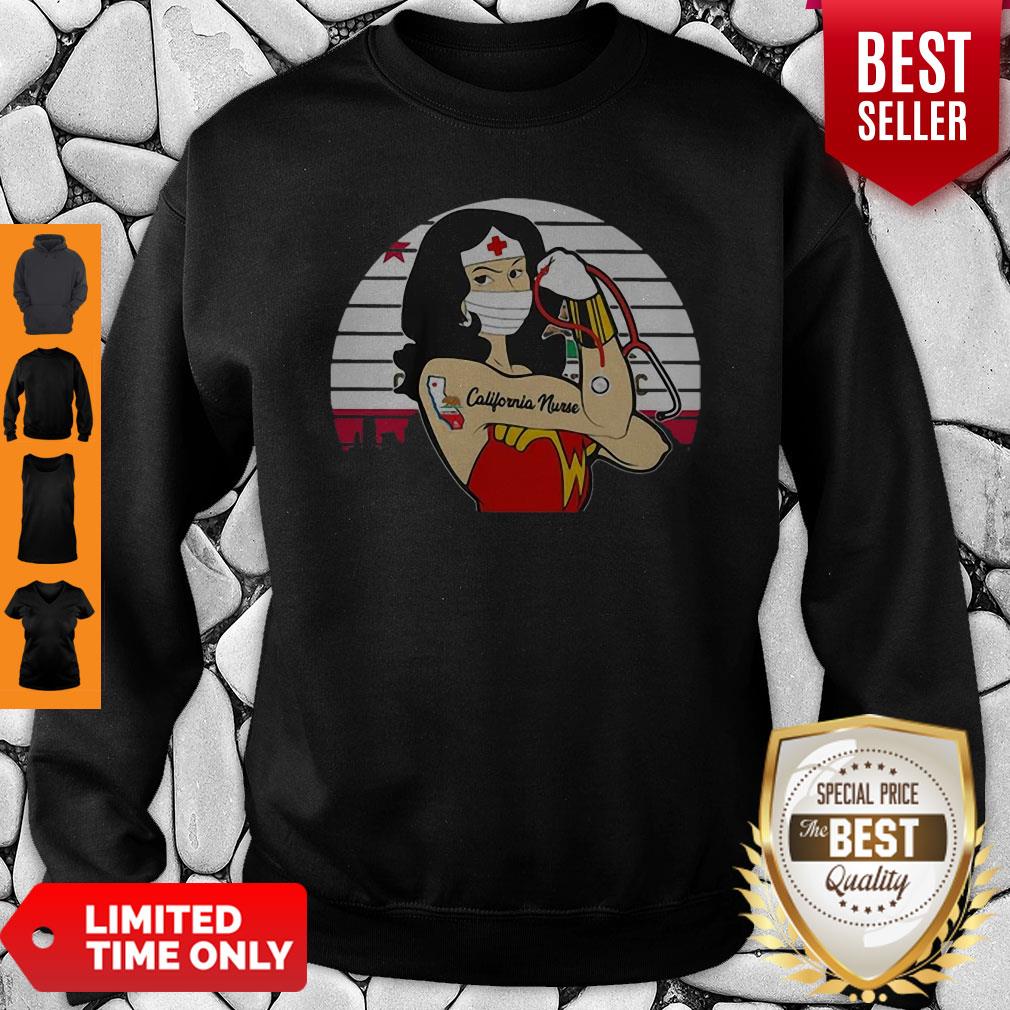Wonderful Vintage Wonder Woman Tattoos California Nurse COVID-19 Shirt - Image 4
