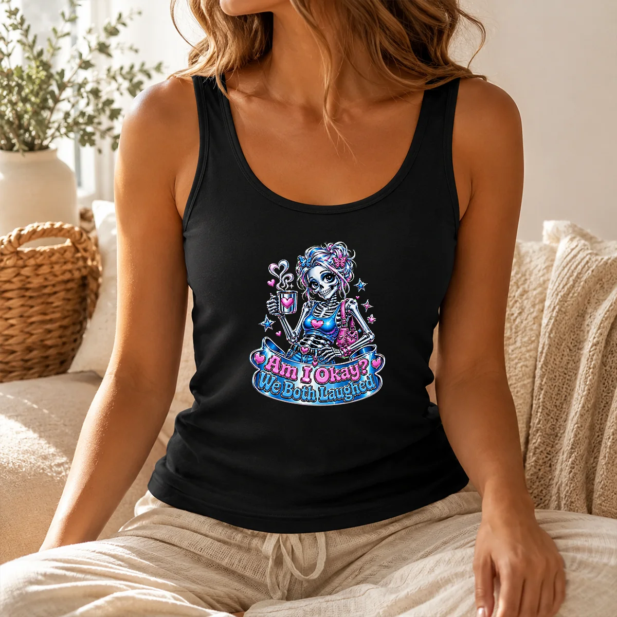 Hot Good Skeleton Girl Halloween Coffee Quote Shirt - Image 3