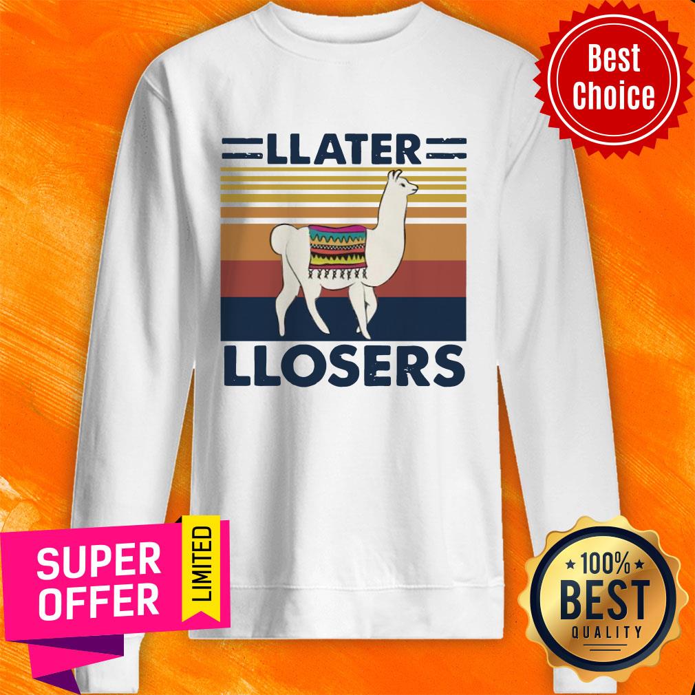 Funny Lama Later Losers Vintage Retro Shirt - Image 2