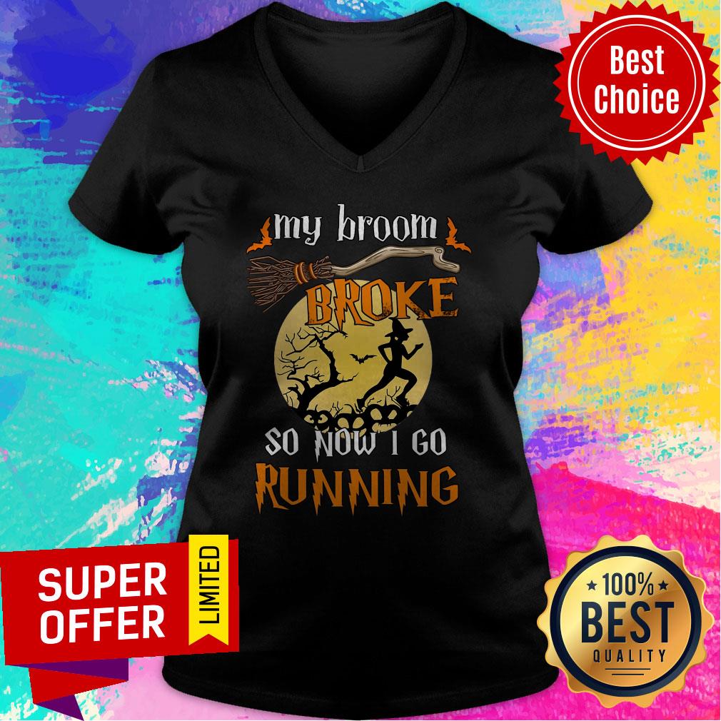 My Broom Broke So Now I Go Running Light Moon Halloween Shirt - Image 4