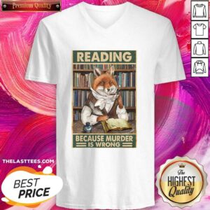 Alternative view of Pretty Cat Reading Because Murder Is Wrong Shirt