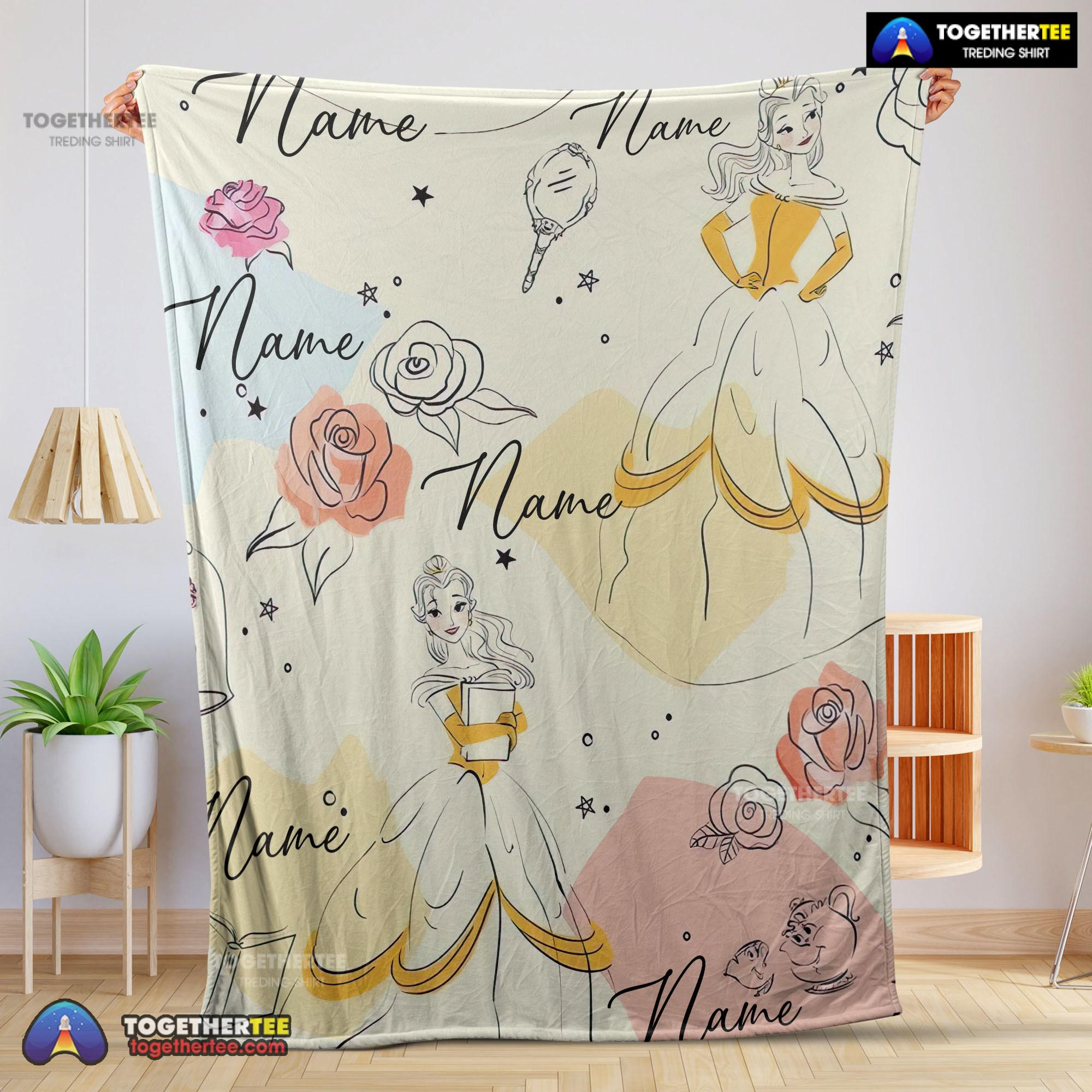 Official Disney Elegant Princess Belle Pretty Blanket Fleece Customized Blanket