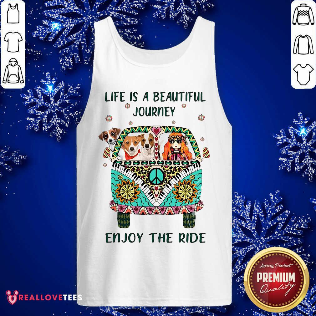 Great Hippie Bus Girl And Dog Life Is A Beautiful Journey Enjoy The Ride Shirt - Image 2