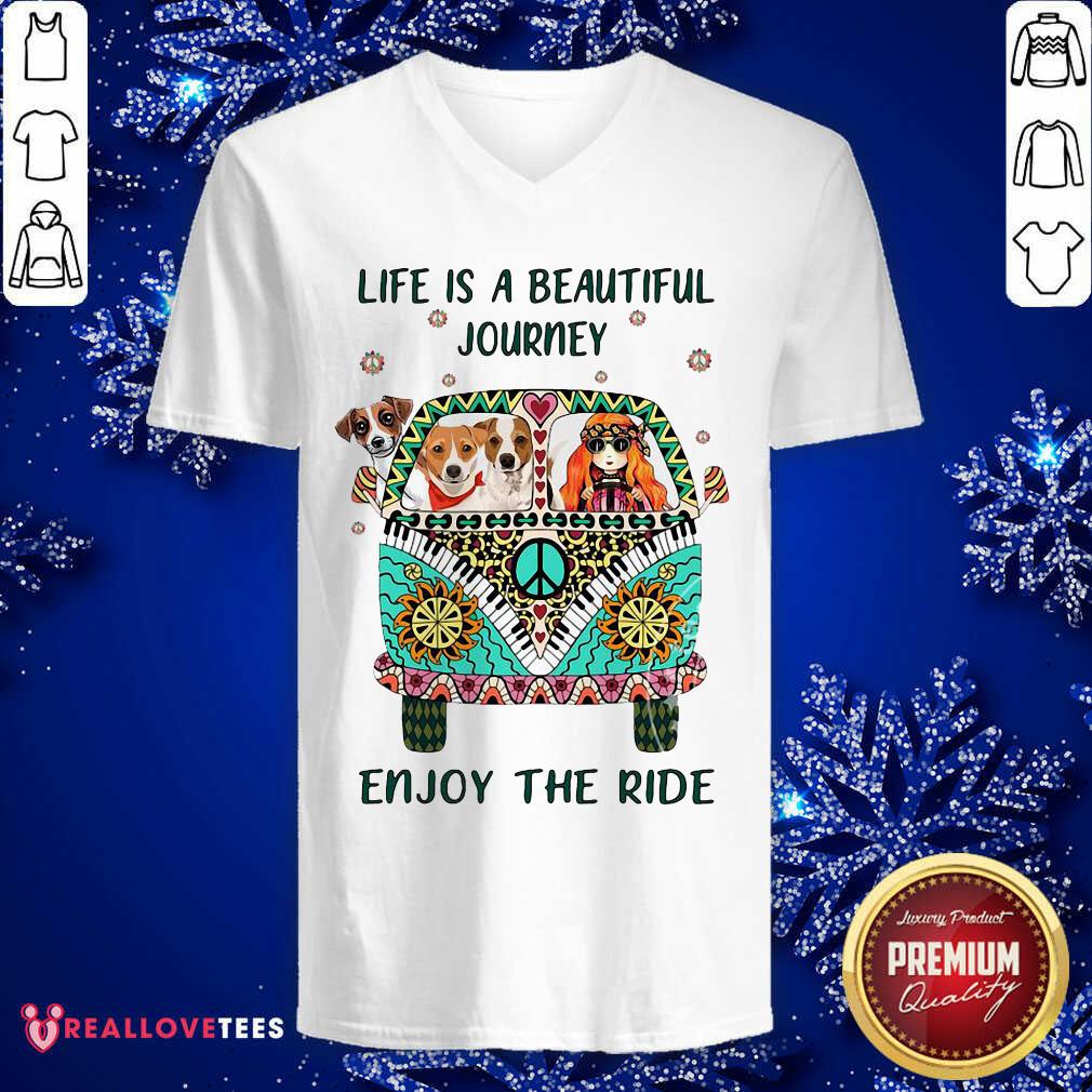 Great Hippie Bus Girl And Dog Life Is A Beautiful Journey Enjoy The Ride Shirt - Image 5